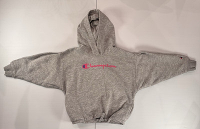 Champion Girls 4T  Heather Gray Hoodie Pink Logo Cinch Waist Fleece Sweatshirt