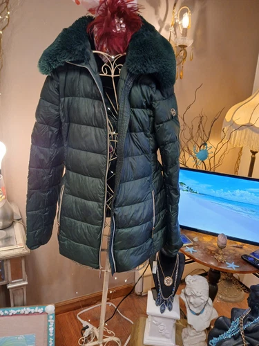 NUOVO MICHAEL KORS TRAPUNTATO PUFFER ECOPELLICCIA CAPPUCCIO NERO GIACCA MIMETICA TAGLIA S
