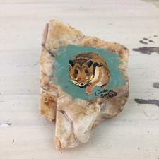 PAPER WEIGHT - Vtg 1988 80s Hand Painted Pet Gerbil Hamster Rock, Desk Decor