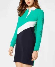 VTG Tommy Hilfiger Striped Rugby Dress Womens M Colorblock Spellout Preppy Retro