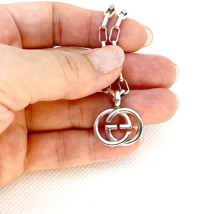 GUCCI Necklace Pendant GG Logo Chain SV925 Silver Women Italy with Box