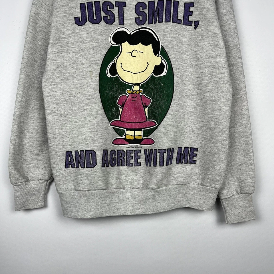 Sudadera vintage de dibujos animados Lucy Peanuts "Just Smile And Agree With ... - Imagen 3 de 4