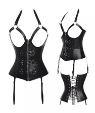 Women's  black Sexy Overbust Corset Bustier Adjustable