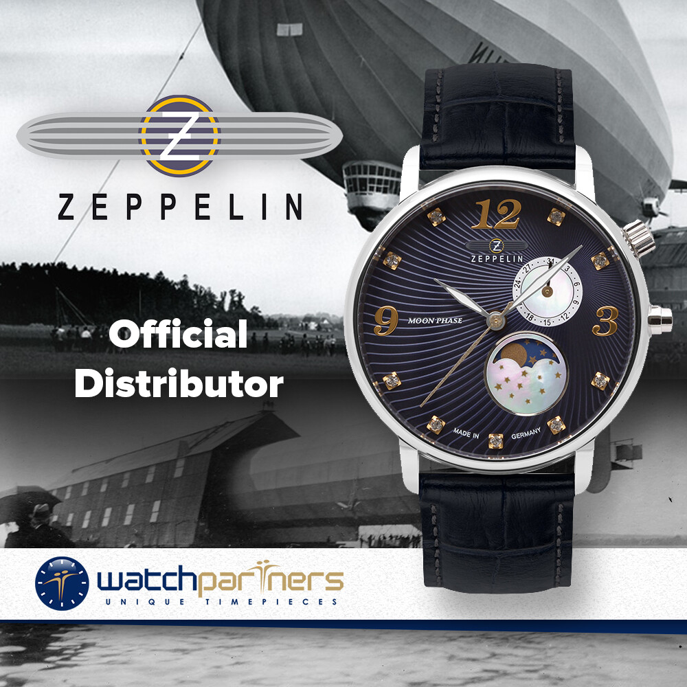 ZEPPELIN LUNA Ladies watch Swiss Quartz Swarovski Moon Phase Blue