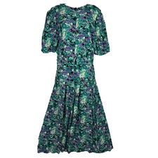 VTG 80s E.D. Michaels Maxi Dress Womens 10 Green Purple Floral Prairie Cottage
