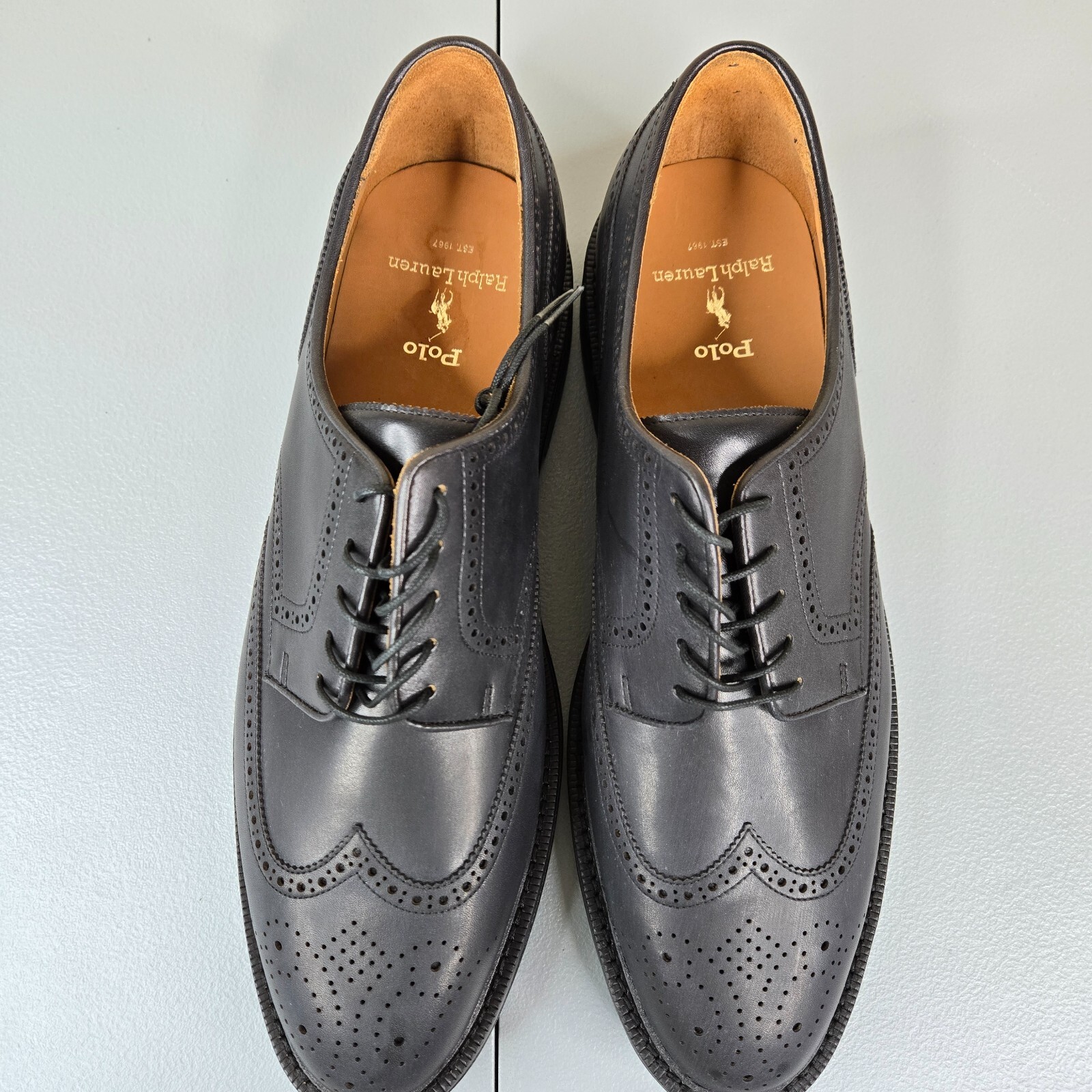 SAOLA Scarpe Polo Ralph Lauren uomo 12 D nere punte alari Asher Brogue Derby Vibram