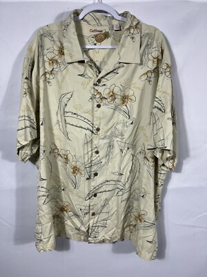 Caribbean Men's 3XL Short Sleeve Button Up Shirt Hawaiian Palm 100% Rayon Trees