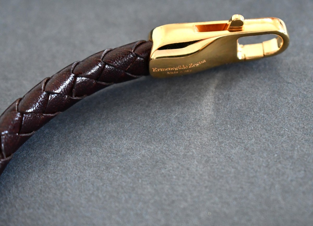 Ermenegildo Zegnaレザーバングル 🆕️ERMENEGILDO ZEGNA Brown WOVEN LEATHER Cuff Wrap Bracelet