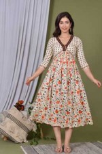 Indian Collation Readymade Floral Women Kurta Kurti Flared Tunic Top Dress