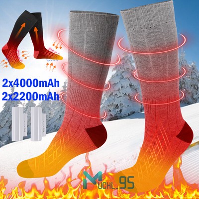 Rechargeable 2x 4000mAh Electric Heated Socks for Men Women Winter Outdoor Warm