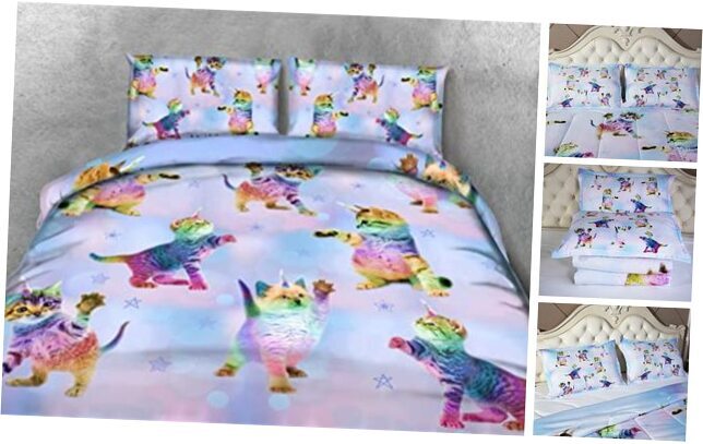 3 Pieces Rainbow Unicorn Kitten Comforters Set Size for Queen 599comforter