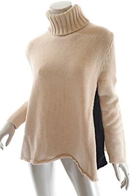 HACHE Beige Wool Blend A Line Rib Turtleneck Sweater Hint of HACHE Beige Wool Blend A Line Rib Turtleneck Sweater Hint of