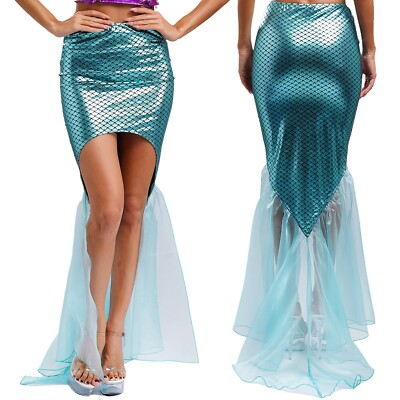 Womens Fish Scale High-Low Mermaid Costume Skirt Theme Party Dancewear  Princess