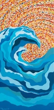 Wave and sun. Yin and Yang. Abstract. Original acrylic painting. 10x20