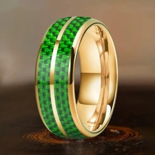 8MM Dome Double Groove Green Carbon Fiber Inlay Tungsten Carbide Ring Band