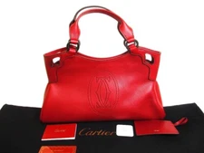 Auth Cartier Wine Red Calf Leather Hand Bag Purse Marcello de Cartier SM #a147