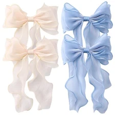 4PCS Big Ribbon Hair Bows, Oversized Long-tail Clips, Large Hair... 