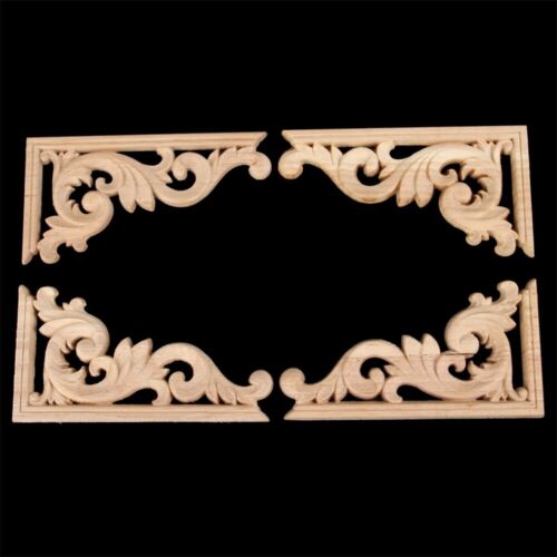 13*7cm(L*W) Retro Unpainted Wood Carved Onlay Frame Door Decor Corner Applique - Picture 1 of 13