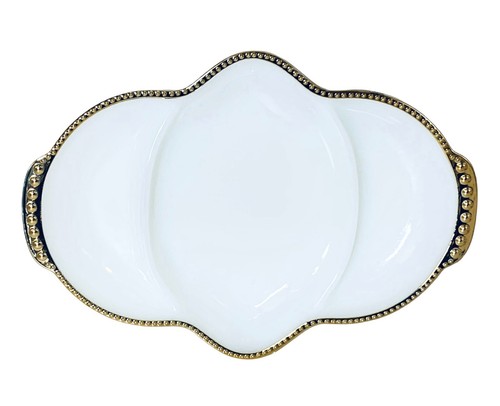 Fire King Anchor Hocking SWIRL GOLDEN ANNIVERSARY 22 KT 3 Part Relish Tray NEW