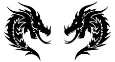 Large Dual Dragon Head Tribal Decal Sticker Window Bumper Toolbox Laptop Helmet