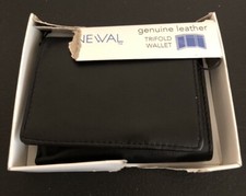 New Mens Black Genuine Leather Trifold Wallet ID Window Credit Card Case Holder