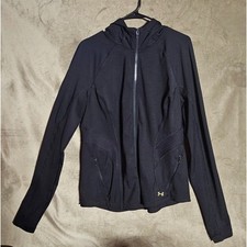 Under Armour Womens HeatGear Full Zip Hoodie Black Mesh Panel Jacket XL Fitted