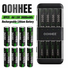 8PCS 3600mWh OOHHEE 1.5V AA Rechargeable Lithium Battery with Thin Charing Box