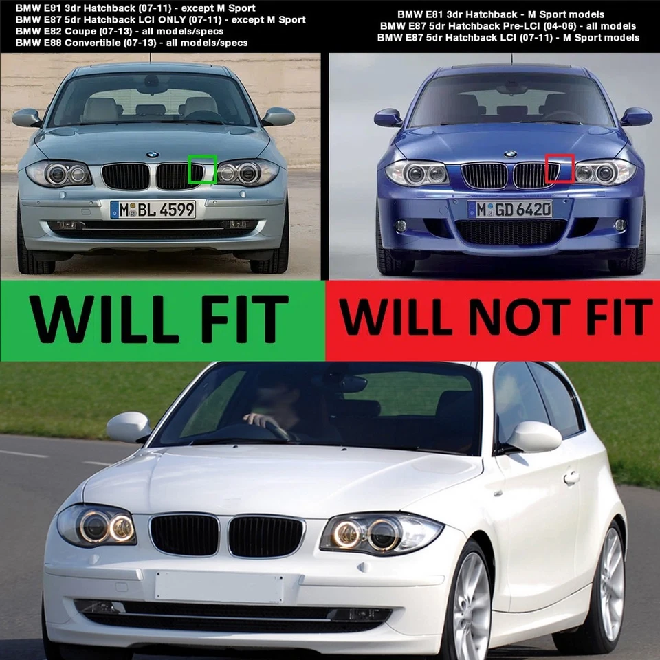 Front Grill Grille For 2008-11 BMW 120i 125i 128i 135i E81 E82 E87 Glossy Black - Image 2 of 4