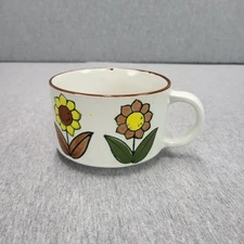 Vtg Soup Mug Bowl Flowers Stoneware Japan Yellow Floral Oversized Cup Daisy 70s
