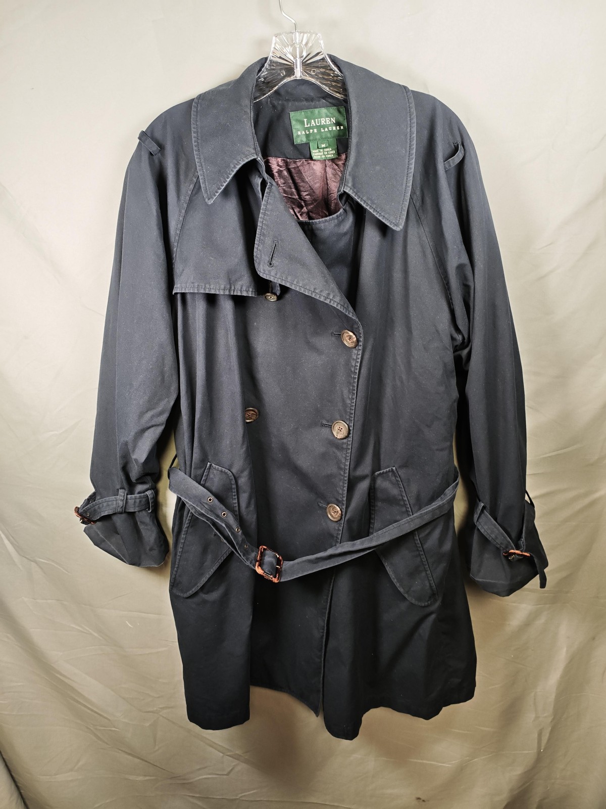 Lauren Ralph Lauren Trench Coat Womens Medium Double Breasted Belted Classic