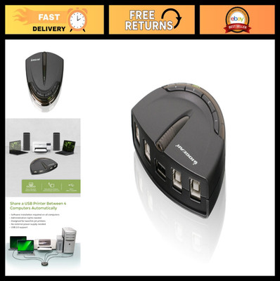 4-Port USB 2.0 Automatic Printer Switch Hub, Easy Device Sharing, Fast Data Tran