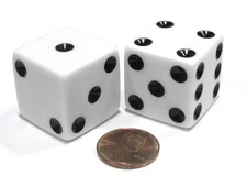 Set of 2 D6 25mm Large Opaque Jumbo Dice - White with Black Pips