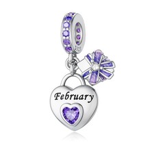925 Sterling Silver Birthstone Bracelet Charm - Unique Heart Shaped Design, - 05