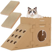 DIY Cardboard Cat House with Scratching Pad, Cat Tower Indoor Play House, Ver...