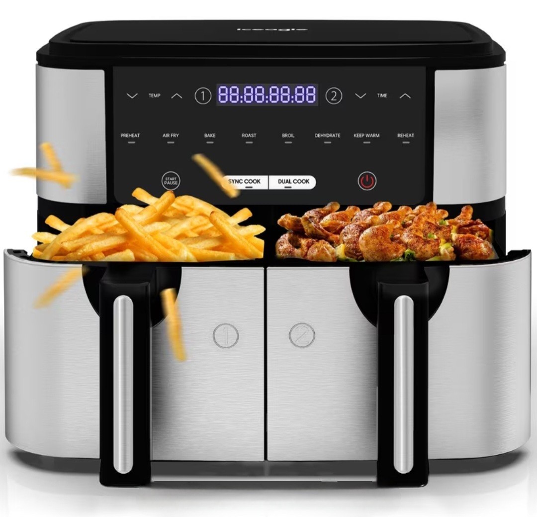 Friteuse a air chaud double zone 10l sans huile pour cuisine saine et cuisson rapide en famille