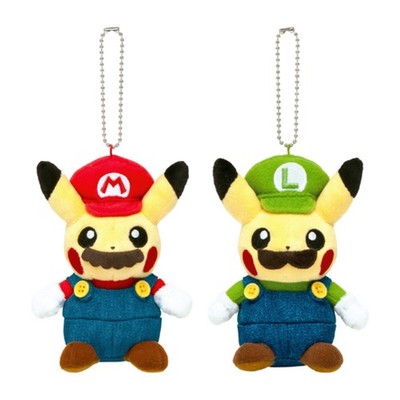 Pokémon Center KYOTO PIKACHU Mario Luigi Plush Keychain Limited