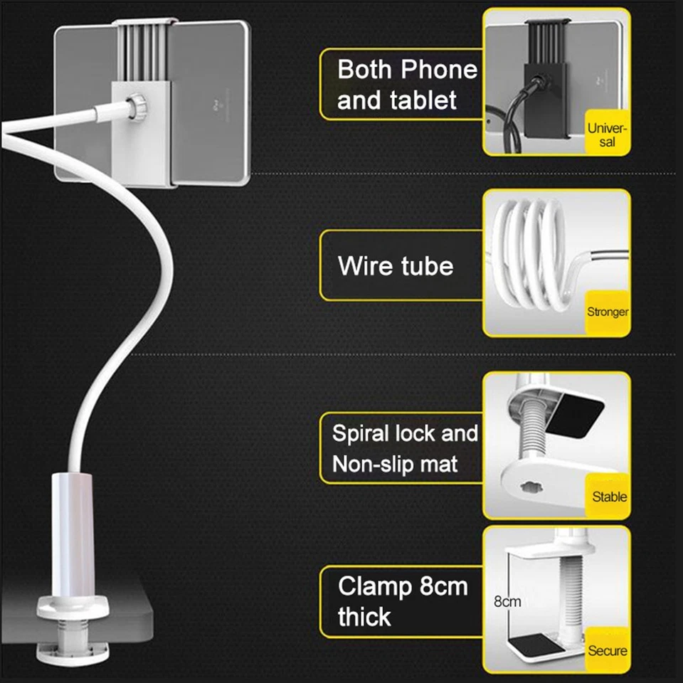 MARKENLOS Tablet Halterung Desktop Tisch Bett Ständer 360° Schwanenhals Ipad Handy Halter