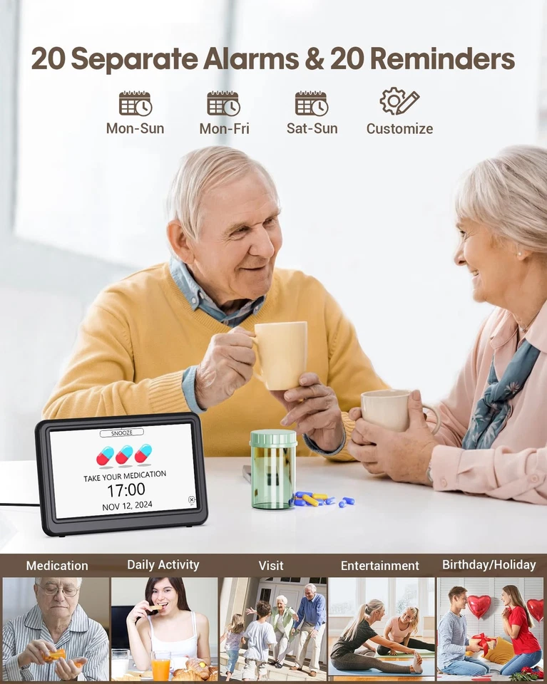 Reloj Calendario Digital 7 Pulgadas, Visualización de Día y Fecha, Despertador para Ancianos, Negro Foto 4 de 4