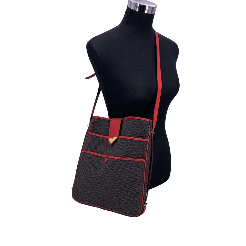 Authentic Yves Saint Laurent Vintage Grey Textured Vinyl Canvas Tote Bag Red - Image 2 of 4