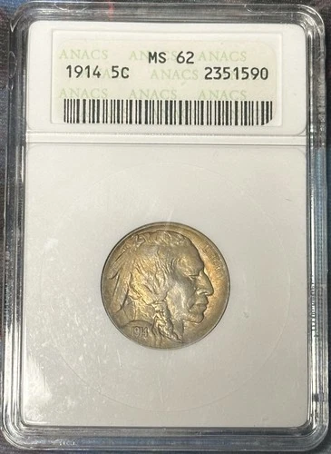 1914 P • Buffalo Nickel 5C - ANACS MS62 Old Soap Box Holder (Toned!)