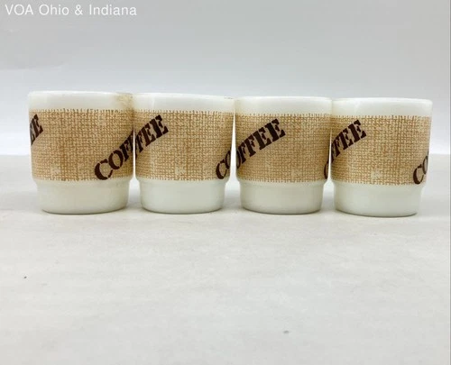 Anchor Hocking 4 Piece Set Burlap Texture Coffee Milk Glass Mugs Vintage