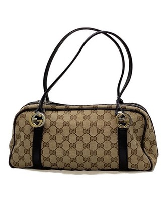 Gucci Mini Boston Tote Bag Vintage GG Logo Canvas Leather Beige