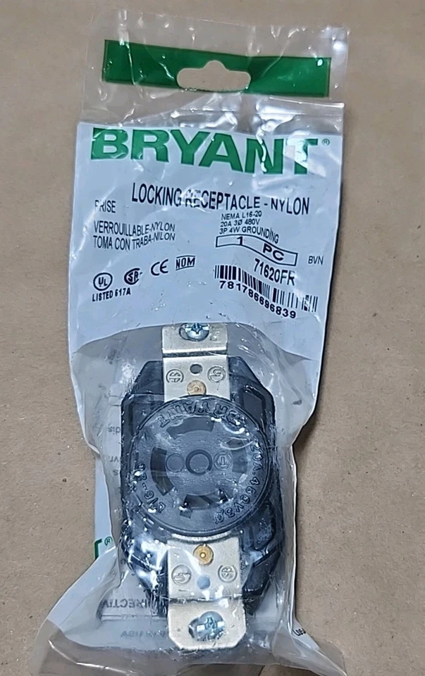 *SEALED SURPLUS* Hubbell Bryant 71620FR Nylon Locking Receptacle + Warranty! - Image 2 of 4