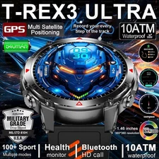 T-REX3 Military GPS Smart Watch AMOLED Display Heart Rate BT Call 10ATM
