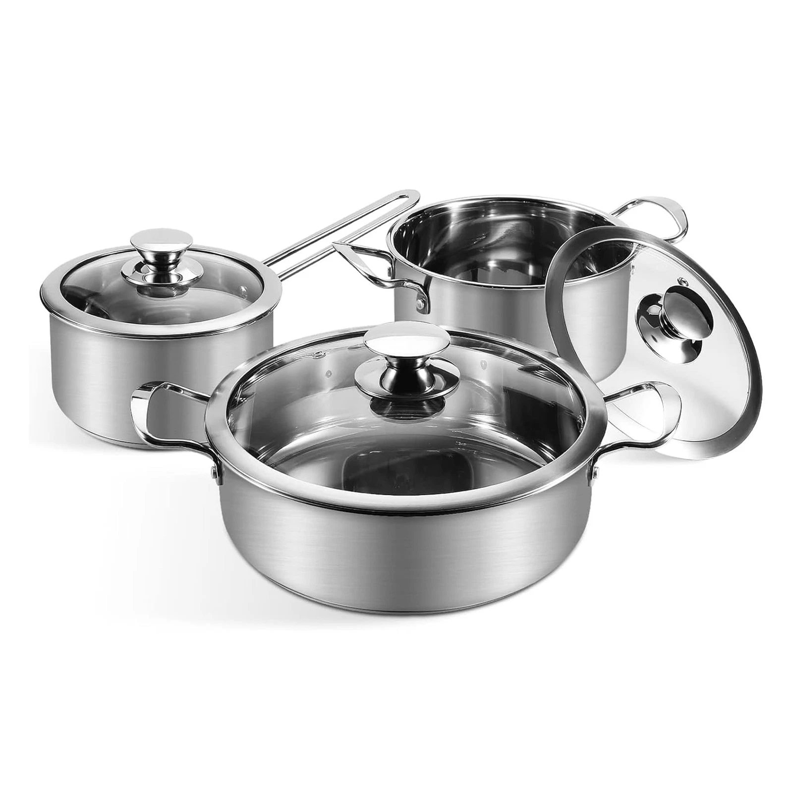 6Pcs Pots and Pans Set, Stainless Steel Pot Set, Nonstick Kitchen Cookware Se...