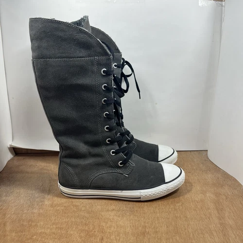 Scarpe Converse Chuck Taylor All Star al ginocchio giovanili taglia 4 foderate in pelliccia grigie