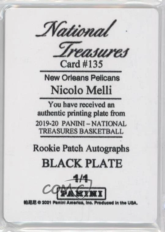 2019 Panini National Treasures Patch 1/1 Nicolo Melli #135 Rookie Auto RC 0zu6 - Image 2 of 3