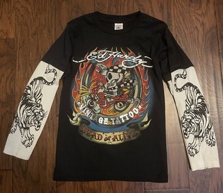 Ed Hardy By Christian Audigier Kids Vintage Tattoo Sleeve Skull Shirt Size 6/7