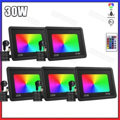WOWSPEED 5X 30W LED Inundador Faro Exterior Foco RGB con Mando a Distancia Enchufe Lámpara