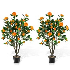 2 Pcs Artificial Camellia Tree, Flower Plants Fake Tree, Faux Camellia Potted